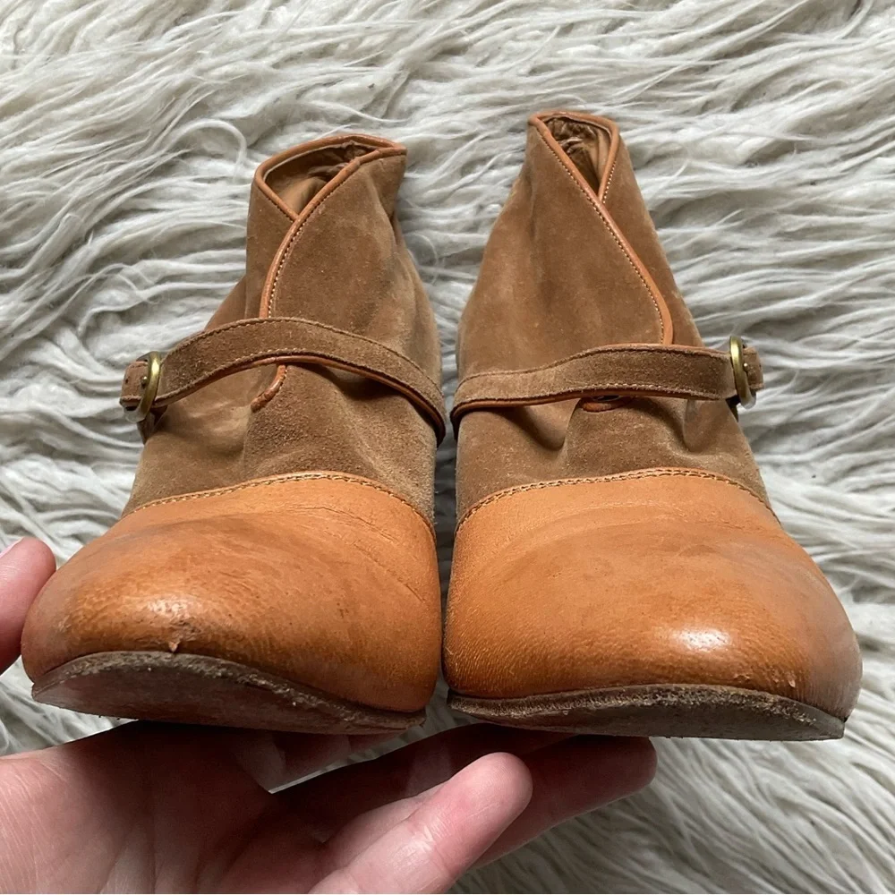 Chloe Tan Suede Leather Switch Color Block Mixed Media High Heel Booties Size 39